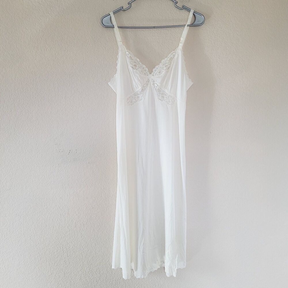 Vintage Shadowline Slip Dress Ivory Lace Nightgown Honeymoon Bridal 34 Tall USA